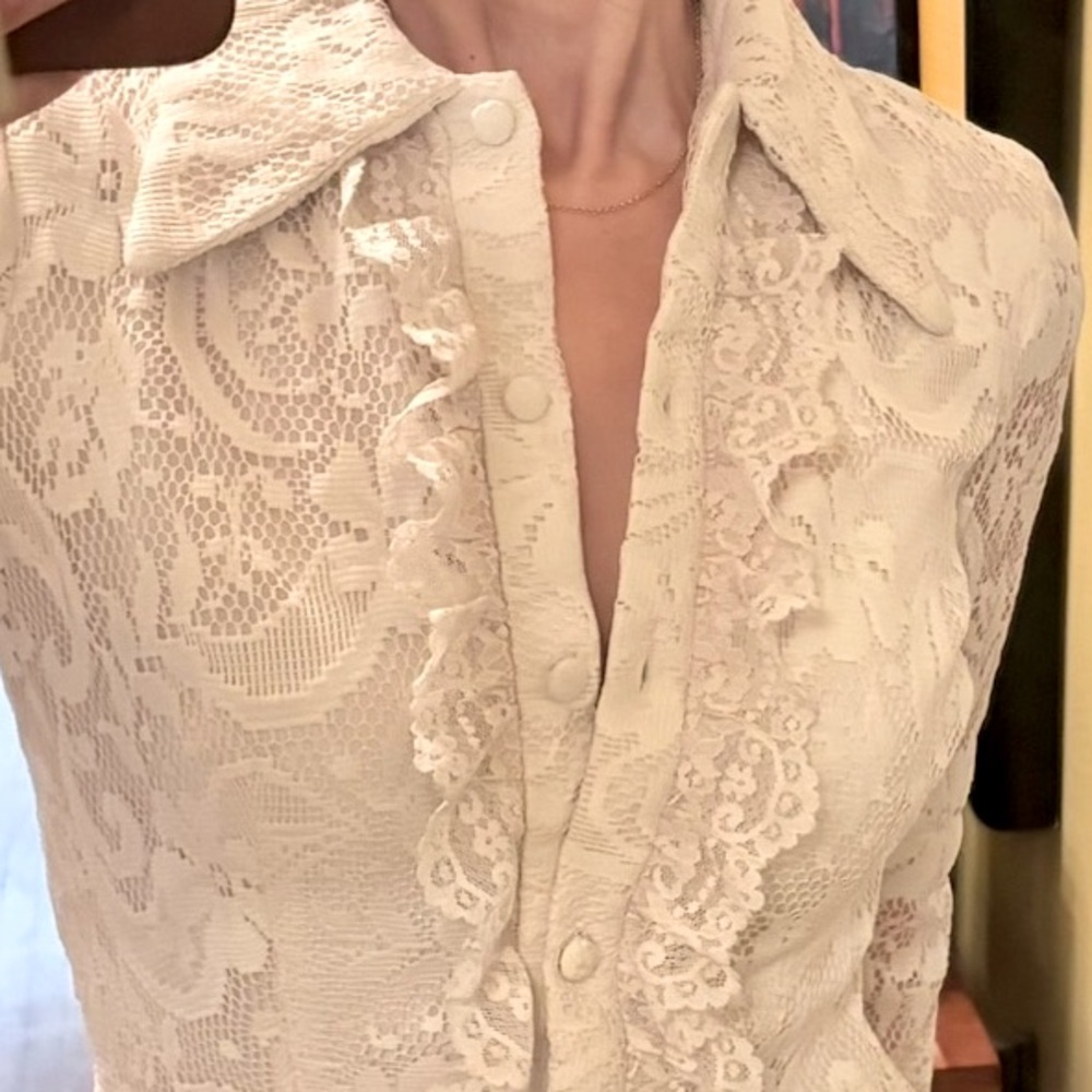 RARE ITEM!!! Vintage 1970s Cream Lace Wedding Dress - Maxi Gown - Picture 10 of 10